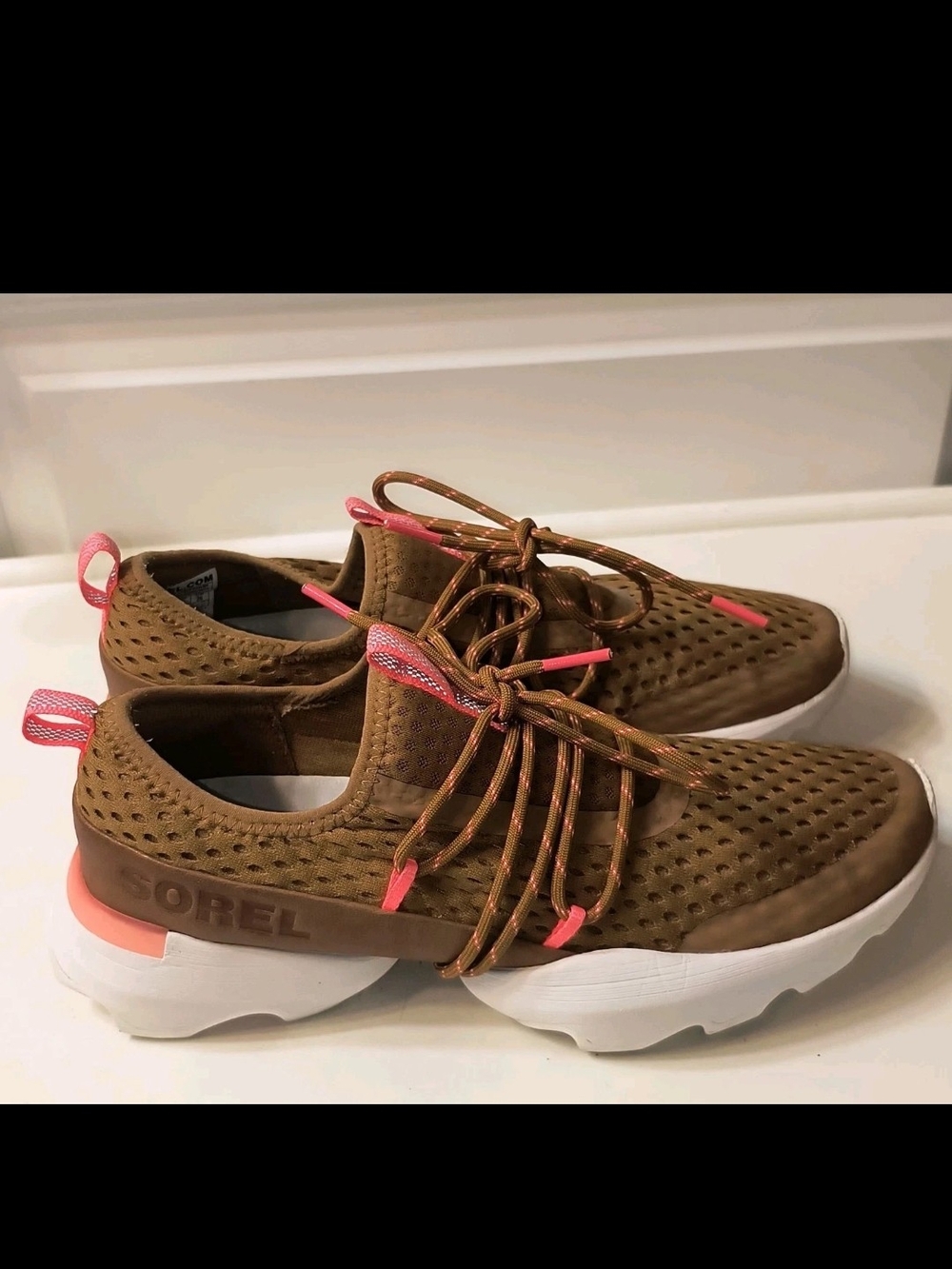 Sorel Kinetic Impact Lace Sneakers Womens 9 Omega Taupe Pink Mesh Running Shoes
